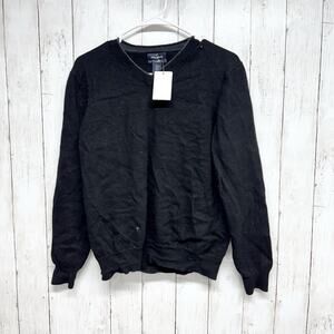 Daniel Hechter Sweater Men Sz XL Black V-Neck Long Sleeve Extra Fine Merino Wool